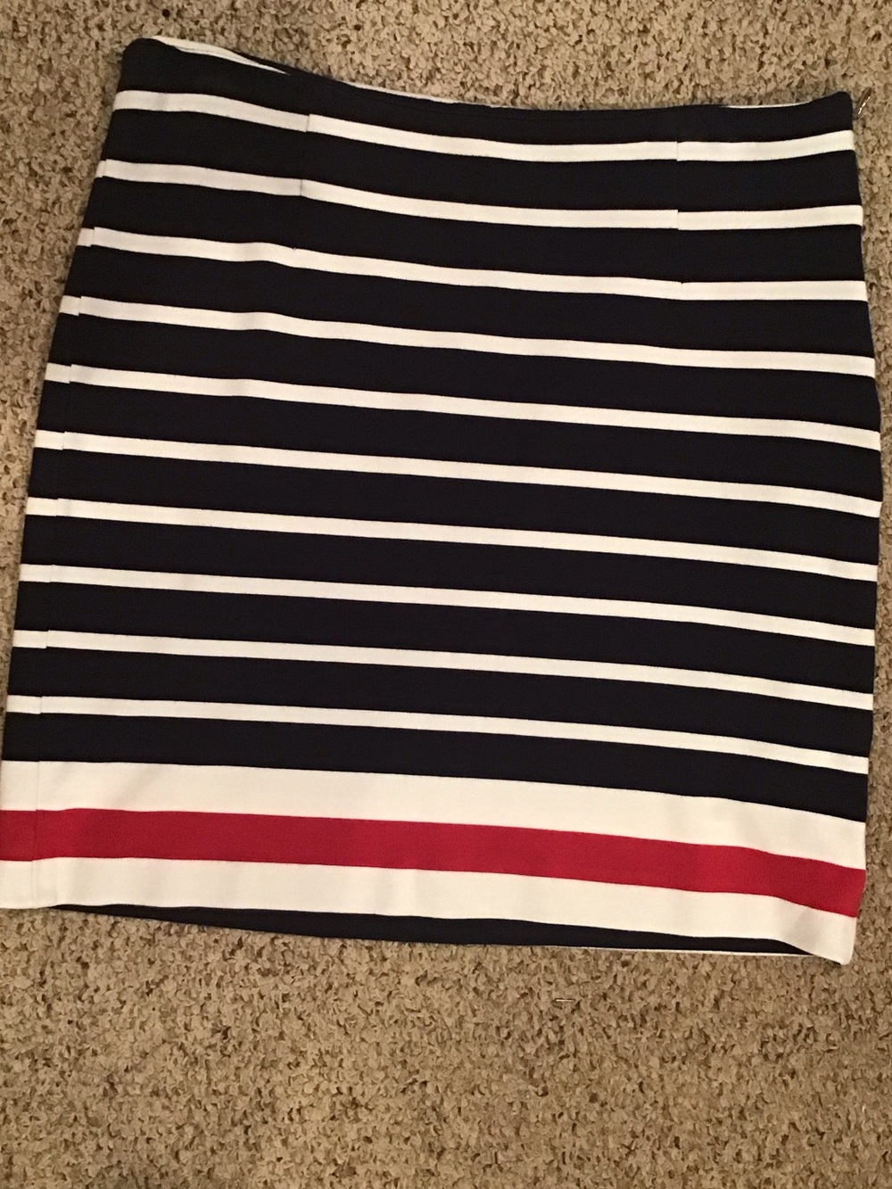 Banana Republic Navy and White Striped Pencil Skirt with Red Hem